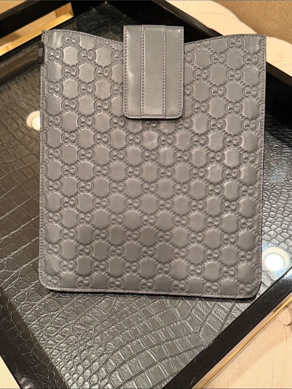 Gucci Gray Embossed Leather iPad Case/Sleeve